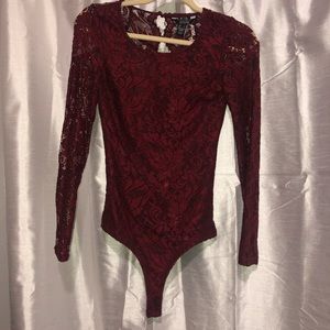 NWT Red Burgundy Longsleeve Lace bodysuit - small